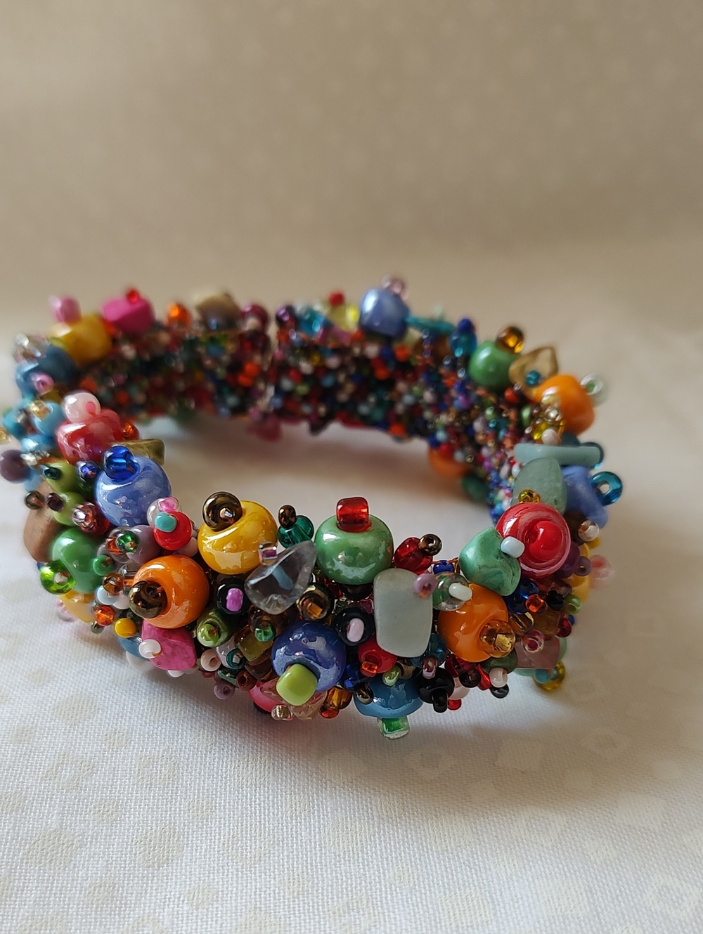Vibrant Handmade Multicolor Beaded Statement Bracelet Magnet Closure.